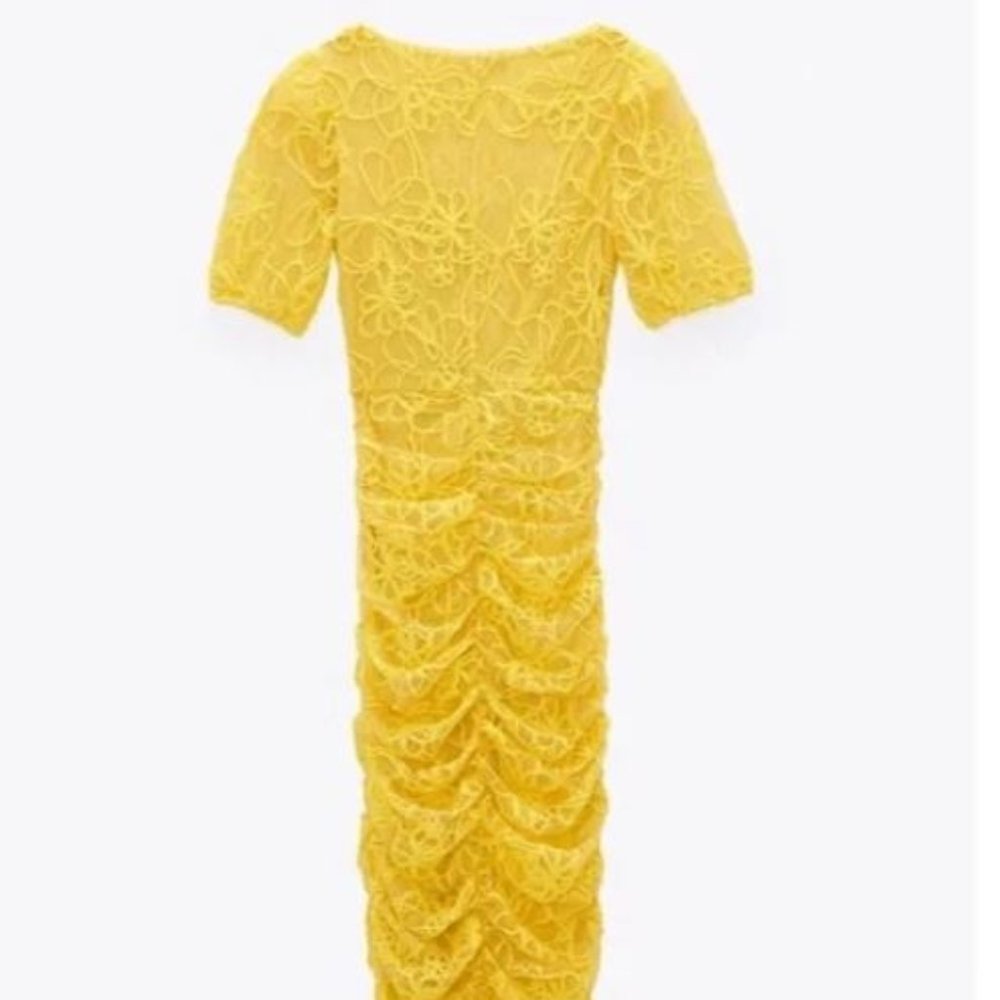 NWT Zara Yellow Embroidered Midi Dress